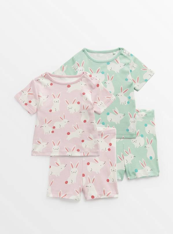 Pastel Bunny Print Pyjamas 2 Pack 9-12 months